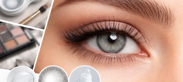 Grey contact lenses and makeup details