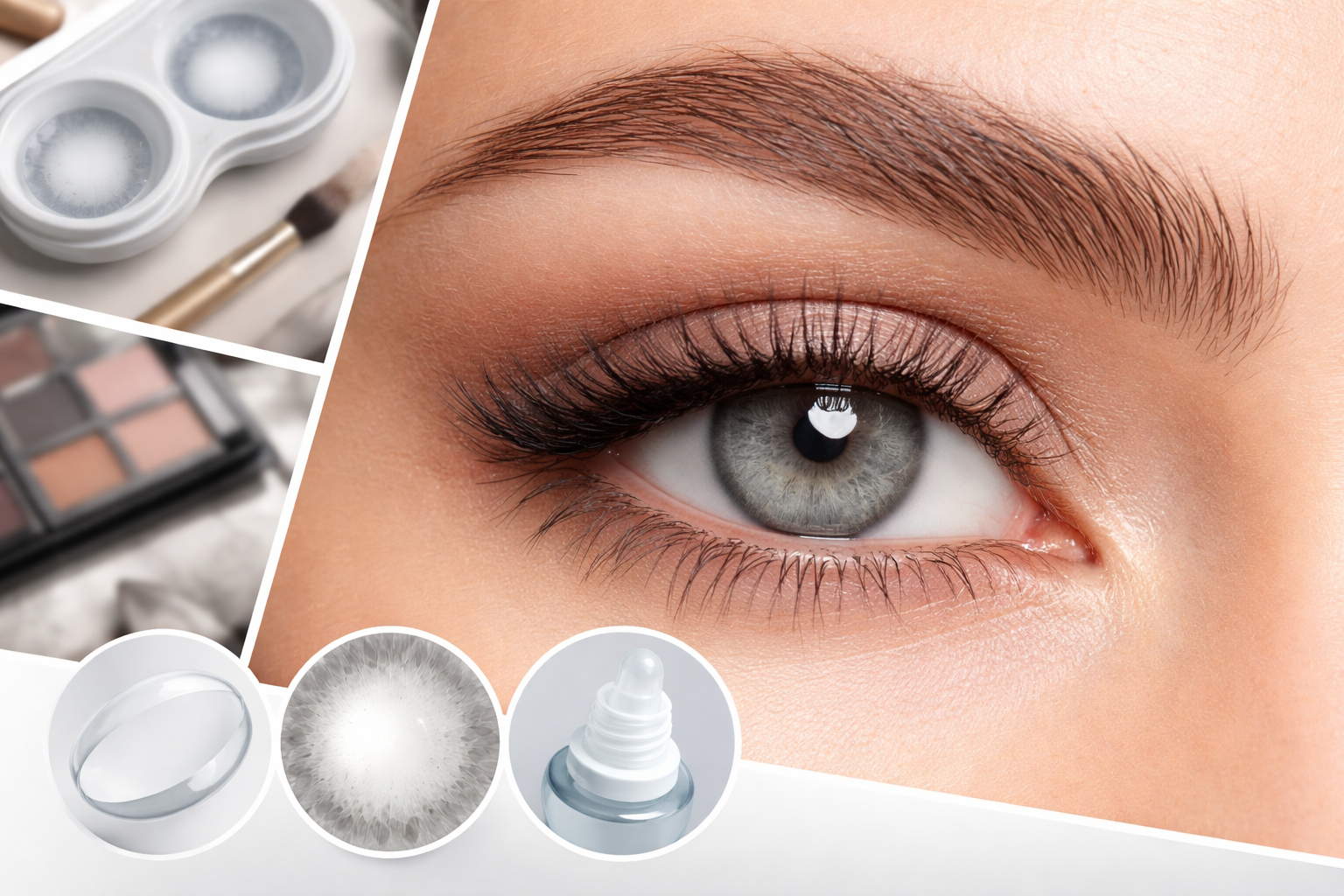 Grey contact lenses and makeup details