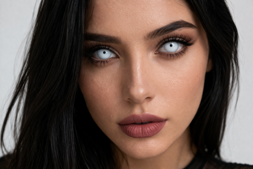 white contact lenses dramatic model close up